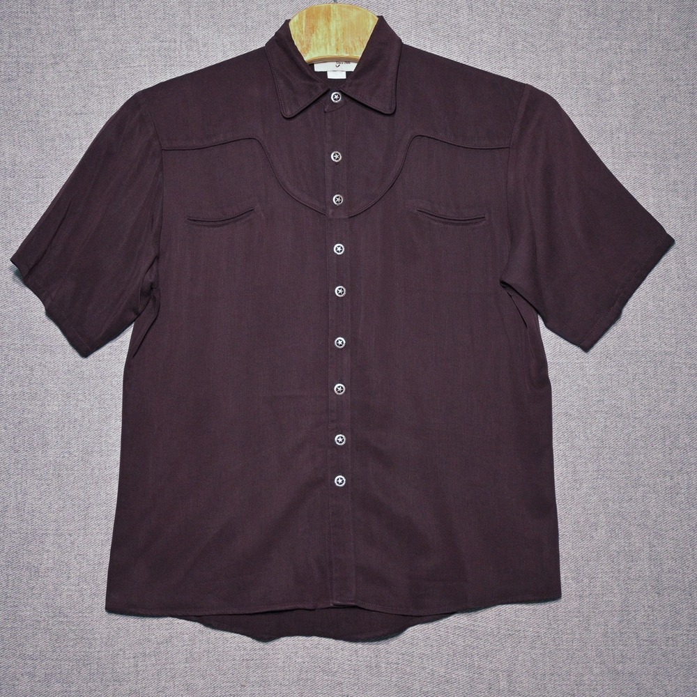 VTG Scully Western Shirt Mens Medium Short Sleeve Star Button Yoke USA Burgundy